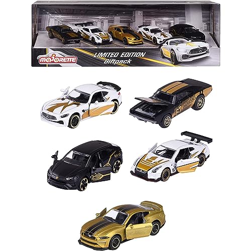 Majorette- Set 5 Vehículos de Juguete, Edición Limitada, Escala 1:64 (7,5cm), Maquetas Con Detalles Dorados, Fabricados en Metal Fundido a Presión, Ruedas Giratorias y Suspensión (212054031)