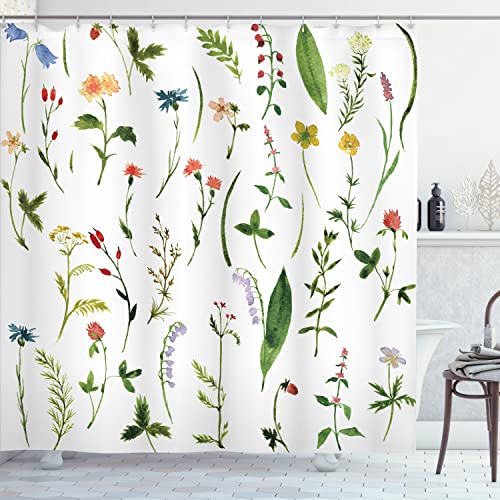 Ambesonne Watercolor Flower Shower Curtain, Different Kinds of Flowers Herbs Plants and Earth Elements, Cloth Fabric Bathroom Decor Set with Hooks, 69" W x 75" L, White Fern Green Multicolor Ambesonne Watercolor Flower Shower Curtain, Different Kinds of Flowers Herbs Plants and Earth Elements, Cloth Fabric Bathroom Decor Set with Hooks, 69" W x 75" L, White Fern Green Multicolor