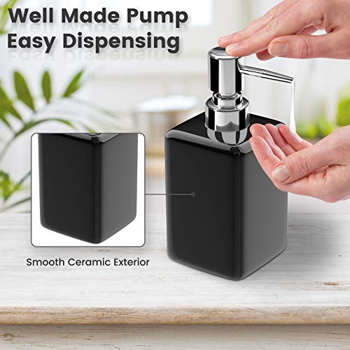 Nuscen Black Ceramic Soap Dispenser, 300ml Square Liquid Soap & Lotion Bottle with Pump for Bathroom Kitchen & Hotel - Image 3