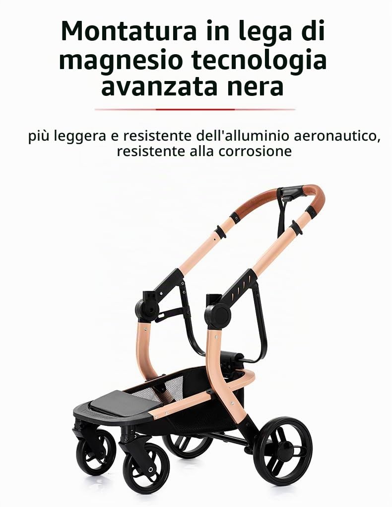 Passeggino combinato 3 in 1, bidirezionale con navicella, regolabile 105-180°, pieghevole semplice, 4 ruote (X518-HG-Blue)