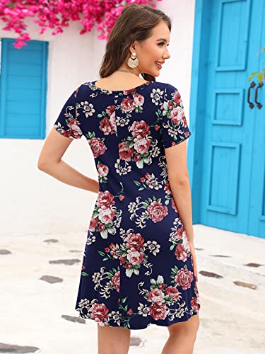 Image of KORSIS Summer Women's Dress Casual T-Shirt Short Sleeve Dresses Swing Flowy Beach Vacation Work Sundress with Pockets