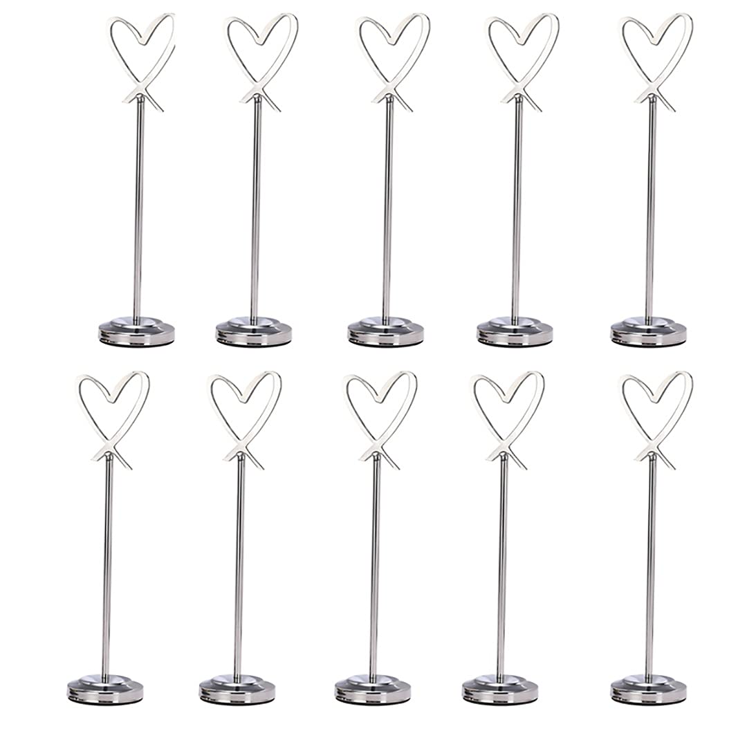 Lot de 10 Porte-Cartes de Table en Acier Inoxydable argenté pour Mariages, Restaurants et fêtes, 3/6/9/12 Pouces, Support à Clip en Forme de cœur/6 Pouces (9 Pouces)