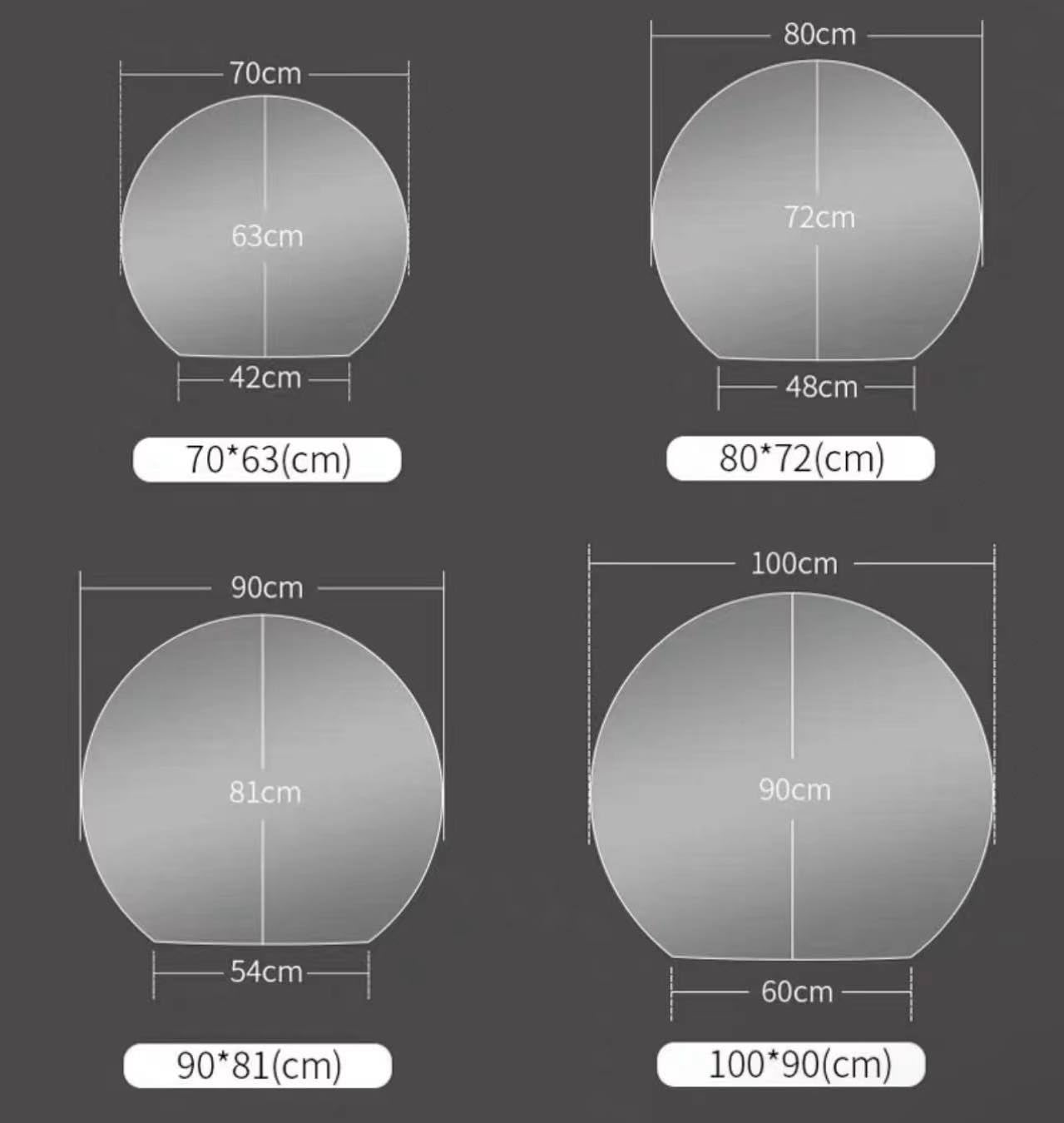 Dimmbarer LED-Halbkellen-Spiegel - Anti-Beschlag, HD-Klarheit, Wandspiegel für Badezimmer, Eingangsbereich, Wohnzimmer, Make-up, sicher zertifiziert, modernes Design, einfache Installation