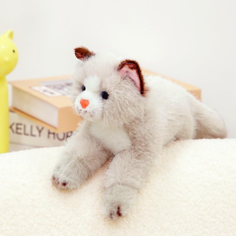 Image of PEACH CAT Cat Stuffed Animal 9.8 inch Realistic Kitten Plushies Soft Plush Toys Gifts for Kids Grey and White
