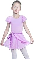 Vista 2 de EQSJIU Leotardos de ballet para niñas con falda extraíble, combo de manga con volantes y lazo