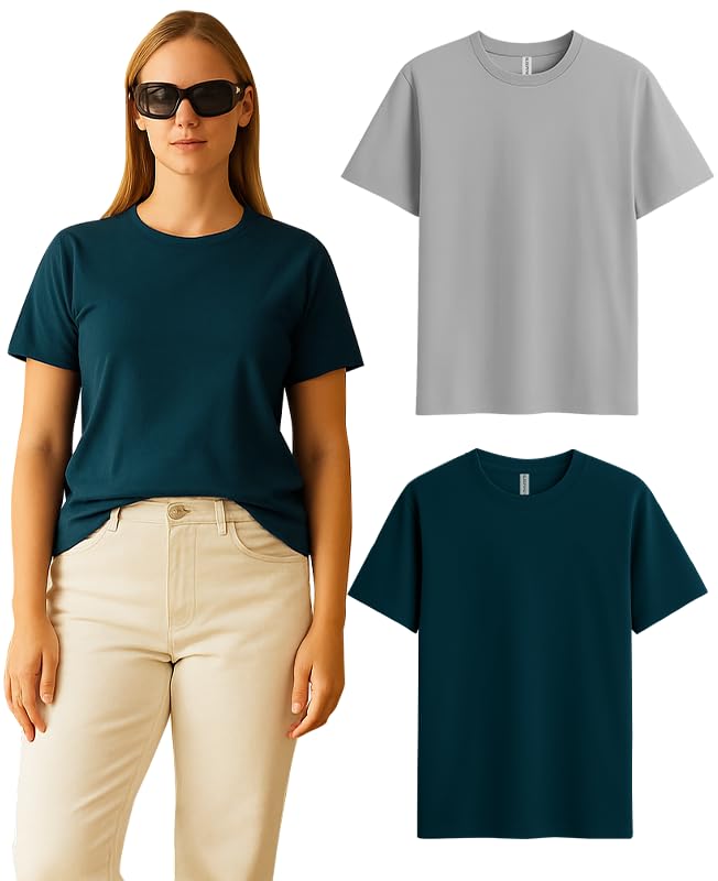 Image of Sleepynuts Women's Plain Round Neck Regular Fit Half Sleeve Cotton T Shirt