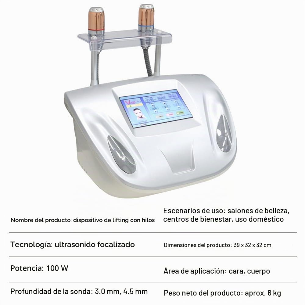 Máquina Hifu Reafirmante Profesional,Máquina de Belleza Facial para Lifting,Tonificar,Reafirmar y Eliminar Arrugas,con 2 Cabezales,Pantalla táctil y Ajuste multinivel