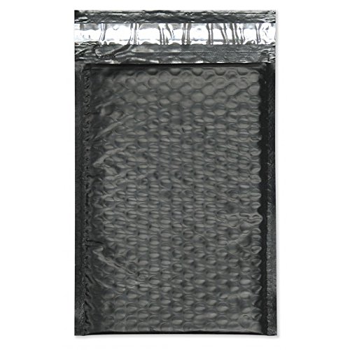 Colored Poly Bubble Mailers, Self Sealing Padded Mailing Envelopes, Mail Bags with Kissy Stickers Party Pack (Black, 100)