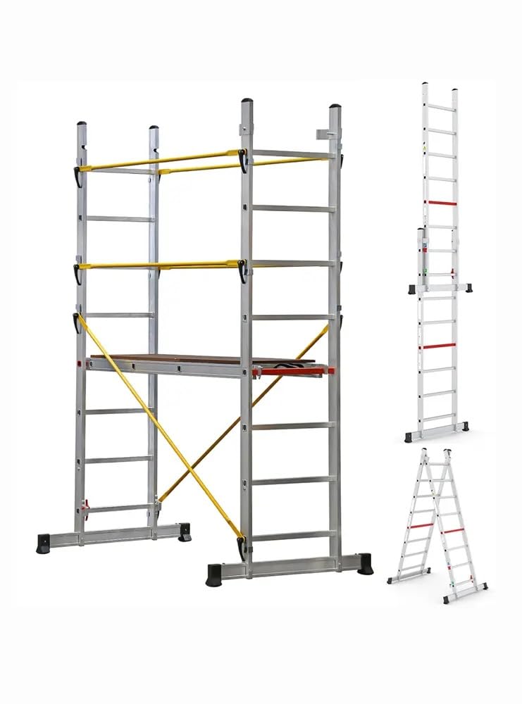 Svelt Trabattello Professionale in Alluminio Multiposizione Trasformabile in 2 Scale – Uso Professionale D.Lgs.81/2008, Altezza Lavoro 5,51 m, con Ruote e Sistema Q-LOCK