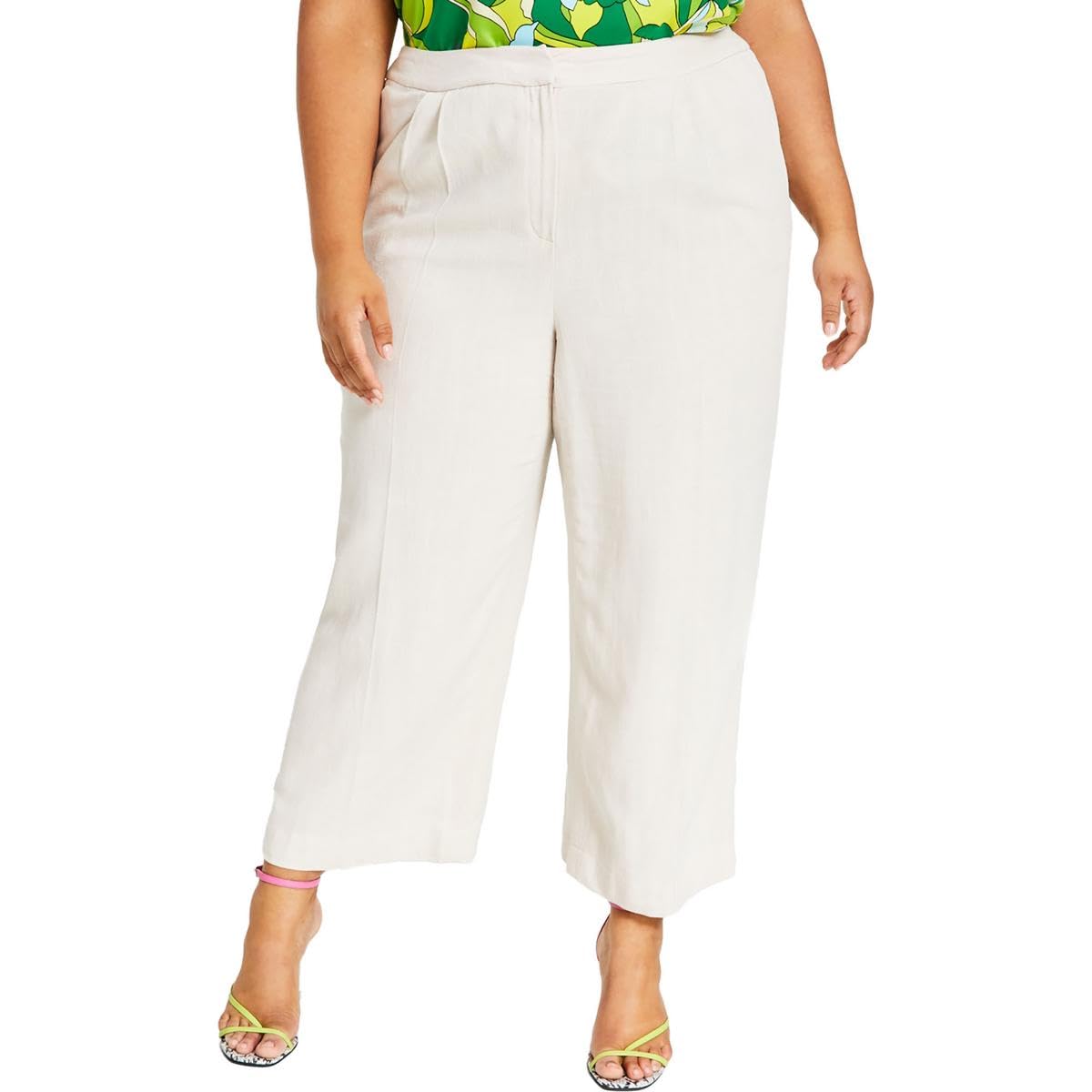 Bar III Womens Plus Textured Pockets Wide Leg Pants Beige 20W