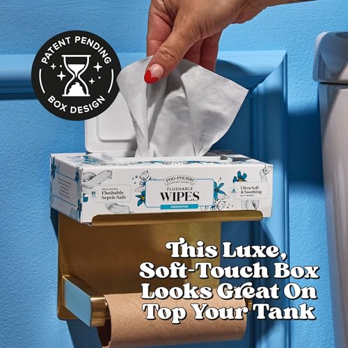 Image of Poo~Pourri Unscented Flushable Wipes - Made with Plant Based Fibers, Aloe, Vitamin E, Chamomile, and Oat Extract - Adult Wet Wipes - 150 count - Septic & Sewer Safe - Fragrance Free Packaging May Vary