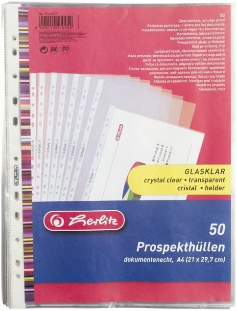 Herlitz A4 Crystal Clear Punched Pocket (50 Pieces)