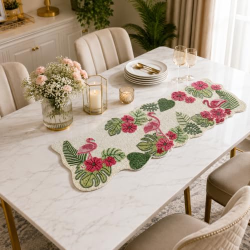 Image of Beautiful Beaded Table Runner - Pink Swan Design, 13 x 36 Inches, Pack of 1 | Handcrafted Craftsmanship for Dining, Center Table, Thanksgiving & Festive Decor
