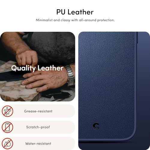 Image of Spigen Cyrill Kajuk Mag | iPhone 15 Pro Max Case | Blue iPhone 15 Pro Max Back Cover | Faux Leather+TPU+PC - Navy