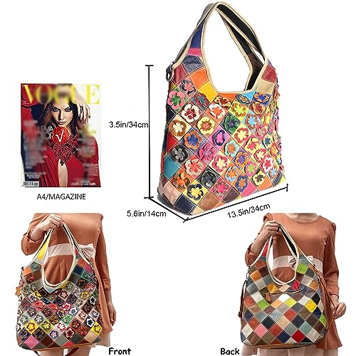 Image of Downupdown Genuine Leather Handbags for Women Designer Shoulder Bag 3D Floral Hobo Tote Bags Satchel Purses Crossbody Bag