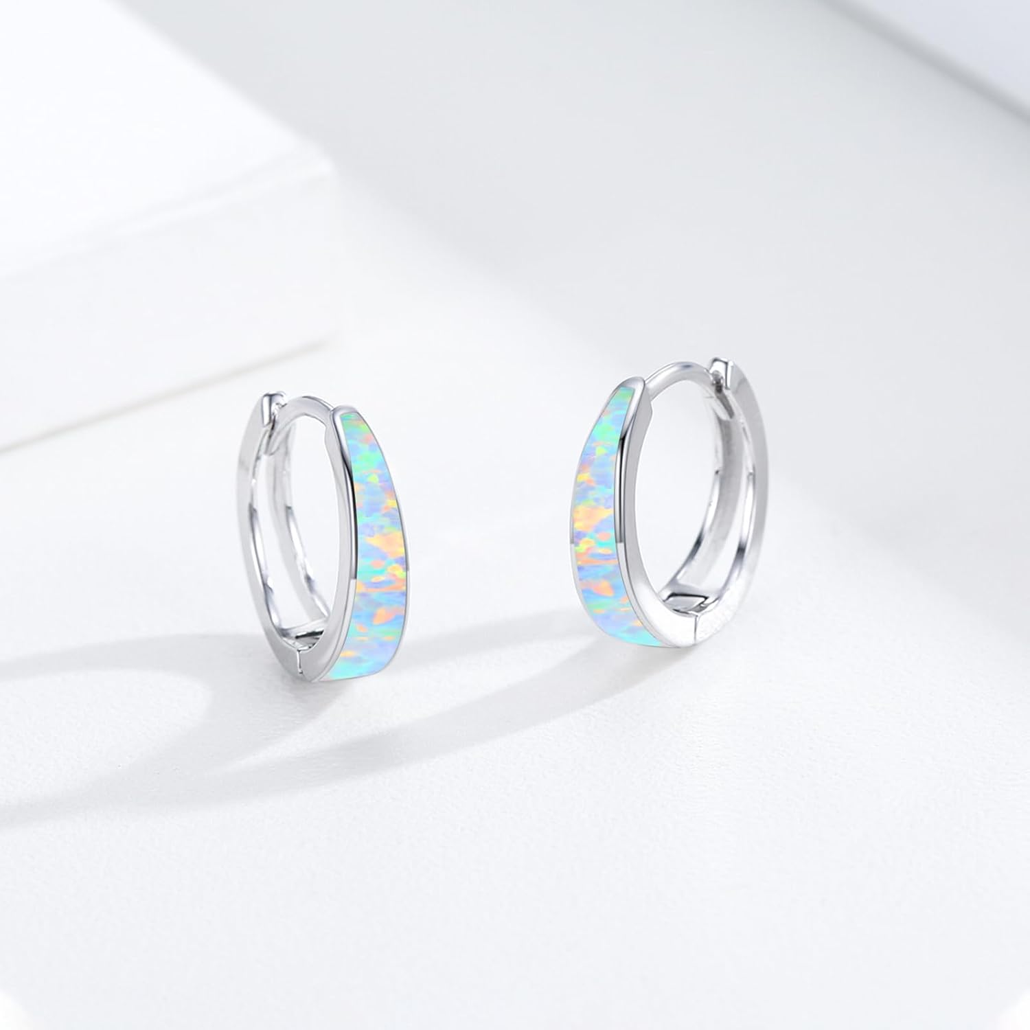 Opal Earrings for Women 925 Sterling Silver Opal Hoop Huggie Earrings Hypoallergenic Cartilage Hoops Earrings Jewelry Gifts for Mother's Day - Image 3