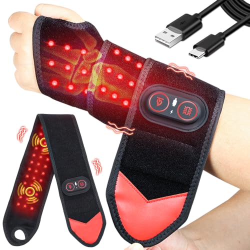 FLAZECON Red Light Therapy Wrap for Body Hands, Wearable Infrared Heating Pad with Vibration for Wrist, Arm, Knee Pain Relief, Cordless Wrist Massager with Heat 36 LEDs, 660nm/850nm (Black)