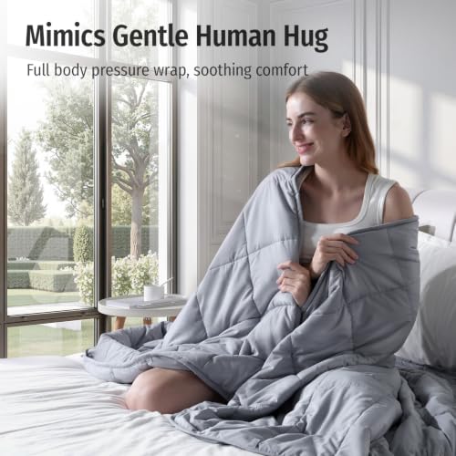 Image of Wemore Cooling Weighted Blanket for Adults 15 lbs Twin Size 48 inchx72 inch | Light Gray, Great for Stress Relief and Better Sleep, Heavy Throw Blanket with Glass Beads, Skin-friendly, Machine Washable,
