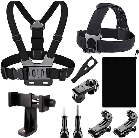 YHTSPORT Harnais de Poitrine Support de Poitrine pour Action Cam, Harnais Support de Poitrine de Téléphone Portable Clip + Fixation Harnais Tête Bandeau Compatible avec GoPro et Autres Action Cam