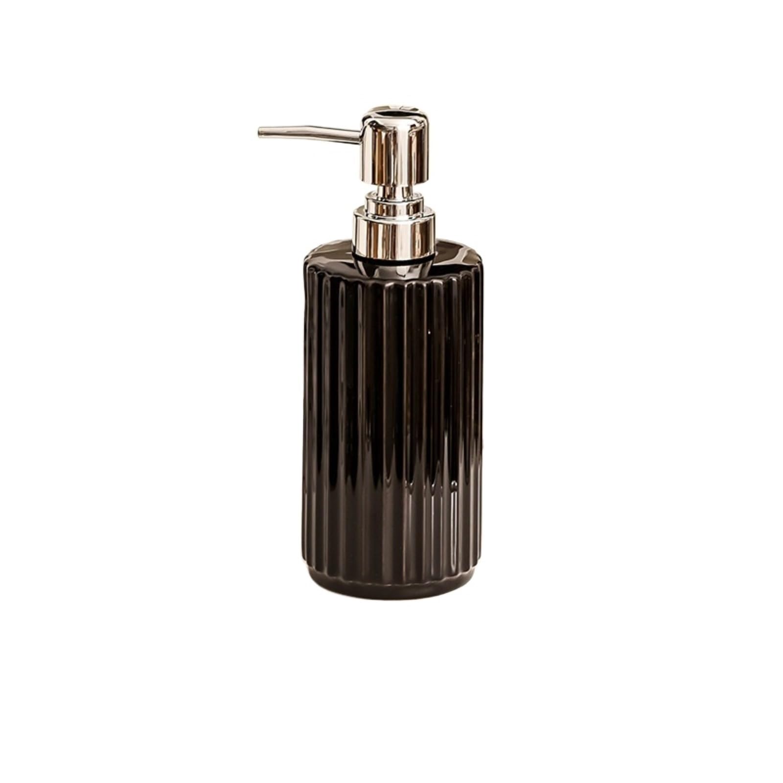 Keramik-Seifenspender mit Pumpe, nachfüllbar, Badezimmer-Händedesinfektionsmittel und Lotionsflasche für Toilette, Schwarz, 370 ml