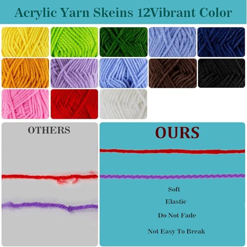 Yalixuan 12 x 25g Crochet Yarn Acrylic Yarn Knitting Wool Hand Knitting Yarns Crochet Kits Crochet Wool for Crochet Knitting and Crafts Multi-Color