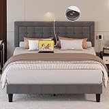 ANCTOR Queen Bed Frame with USB Ports, Platform Bed with Height Adjustable Upholstered Headboard, He