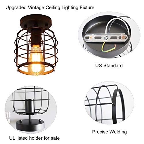 Ke senle Industrial Vintage Flush Mount Ceiling Light,Rustic Metal Cage Pendant Lighting Lamp Fixture for Hallway Stairway Kitchen Garage - Image 5