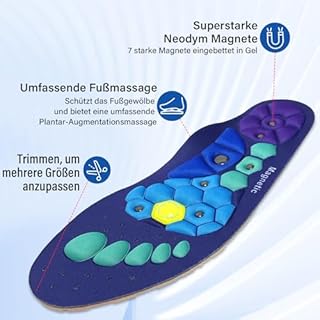 Audasi Solette Magnetiche, Piatto Solette Per Scarpe Da Lavoro Per Alleviare La Fascite Plantare Solette Di Riflessologia Agopressione, Plantare Ortopedico per Piede Per Uomini E Donne(blu, S)