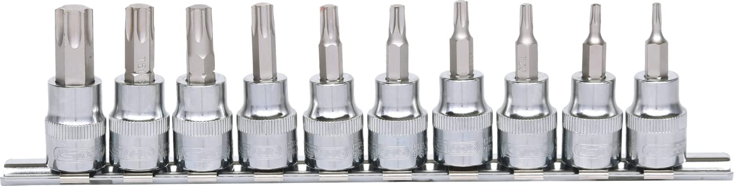 KS Tools 918.3939 3/8"CHROMEplus Zestaw gniazd bitówdla srub Torx 10-szt, T10-T55