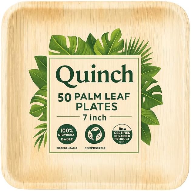 QUINC 7 Inch Square Dinner Plates | Modern White Ceramic Plates for Snacks, Salads & Desserts | Durable Dinnerware Set |Dishwasher & Freezer Safe Plates for Home & Kitchen Use (Pack of 50)