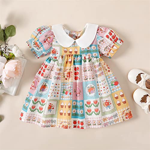 Patpat Baby Girl Dress Allover Flower Animal Print Puff-Sleeve Dress Infant Girl Short Sleeve Dress #TOP5