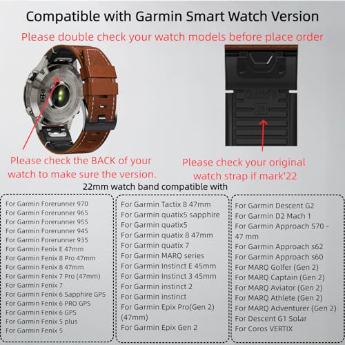 Correa de cuero rápida 22mm para Garmin 47mm miniatura 5
