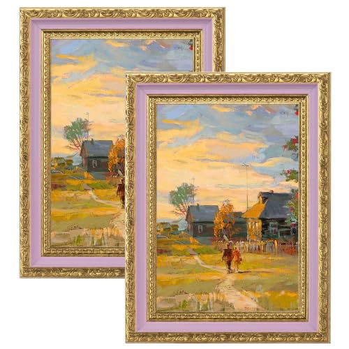 Image of eletecpro 5x7 Vintage Picture Frame, Glass Cover, Pink Gold, 2-Pack | Display Photo 4x6 with Mat or 5x7 without, Horizontal or Vertical, Tabletop or Wall Decor