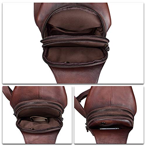 Genuine Leather Sling Bag For Men Chest Shoulder Crossbody Hiking Backpack Vintage Handmade Daypack (Coffee) #TOP6