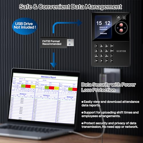 Image of KUIIYER 3 in 1 Employees Time Clocks for Small Business (Face + Palm Print + Password) Employee Clock in & Out Machine Biometric Attendance Punch Clock Recorder Tracker (No Monthly Fee)