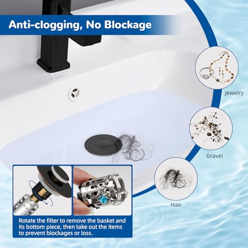 Hibbent 2 PCS Upgraded 3 in 1 Bathroom Sink Drain Strainer, Pop Up Stopper - image 2