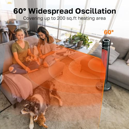 ThermoMate Electric Patio Heater, 1500W IP65 Outdoor/Indoor Infrared Heater with Remote, 8 Heating Levels 8-Hour Timer & Oscillation, Tip-over Protection for Garage Backyard Restaurant - Image 2