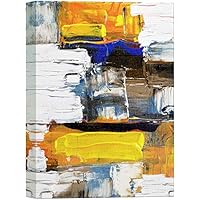 SIGNWIN Canvas Wall Art Bright Yellow, Orange, Blue and White Color Blocks and Texture Abstract Brushstroke Oil Painting Minimalism Modern Closeup for Living Room, Bedroom, Office - 12x18 inches