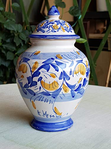 Vaso con Coperchio Altezza Cm 20 Dipinto a Mano in...
