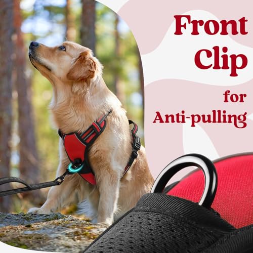 rabbitgoo Dog Harness Large Dog with Neck Release Buckle, No Pull Harness with Front Back Clips, Adjustable Soft Padded with Easy Control Handle, Reflective No-choke Pet Walking Vest, Red, L - Image 6