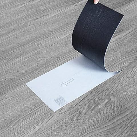 36 Tiles Self Adhesive Vinyl Flooring Tile 5m2, PVC Peal and Stick Floor Tiles Grained Plank Effect 91.5x15.2cm Waterproof for Living Room Bathroom Kitchen Bedroom Home Office Flat Floor (Washed Grey) Cover