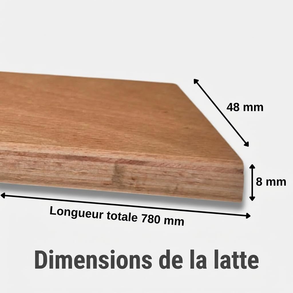 EBAC Literie Lot de 10 Lattes pour sommier et lit | 780x48x8 mm | Bois hêtre Durable - 7 Plis | Remplacement - Rechange - Renfort pour sommier/bz/clic clac/canapé