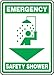 Accuform MFSD568VP Plastic Safety Sign,"Emergency Safety Shower (Arrow Down)" with Graphic, 14" Length x 10" Width x 0.055" Thickness, Green on White