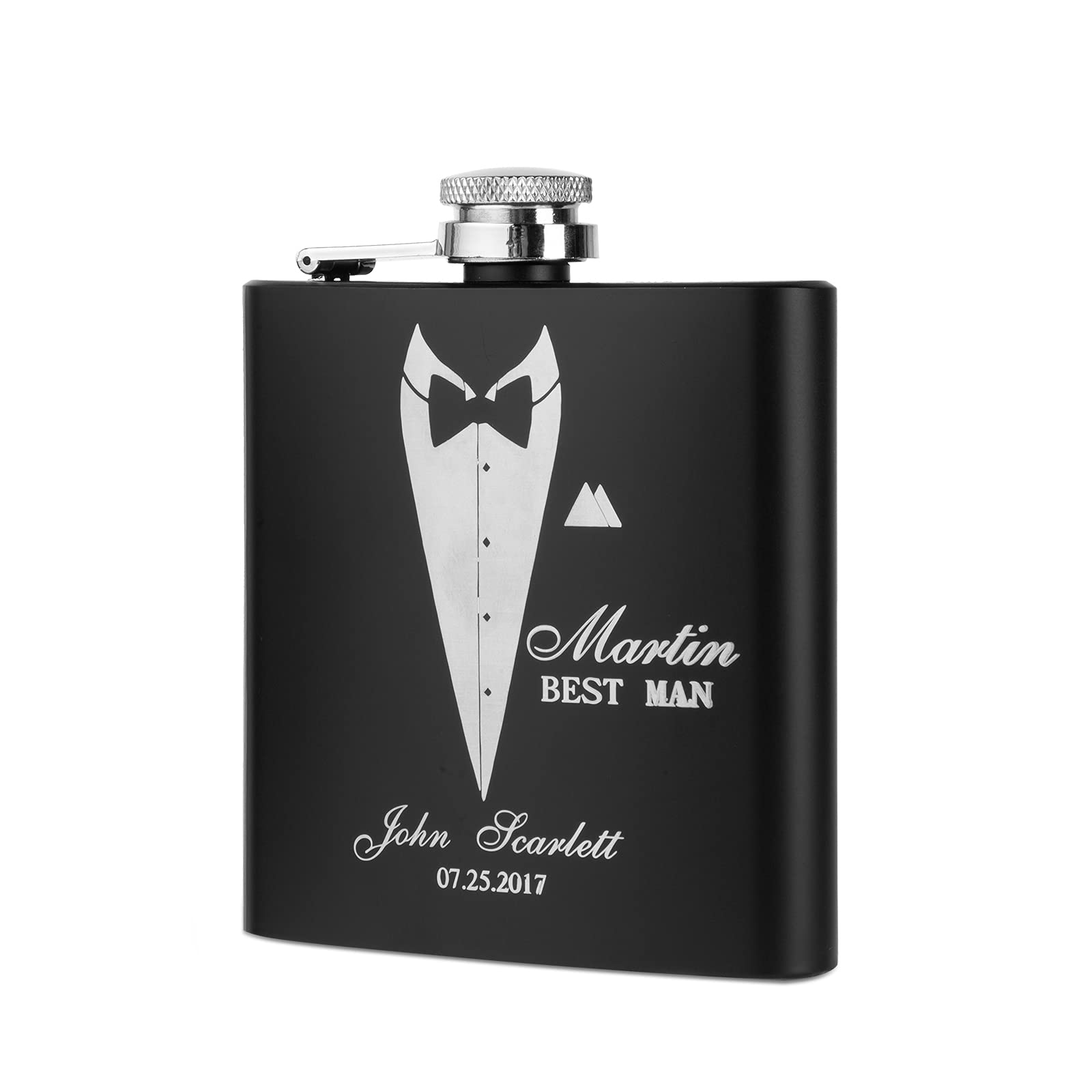 Bosajewel Personalized Engraving Flask Set Groomsmen Gifts for Wedding Custom Hip Flask for Liquor Gifts Set with Funnel Shot Glasses Dad Husband Boyfriend (Color 7)