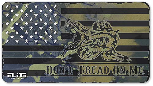 ELITE OUTDOORS MFG Surface CAMO Gadsden Don't Tread ON ME USA Flag Gun Cleaning MAT 12inch x 22inch. Made in The USA. Free Wallet Bottle Opener Included, GREEN, X-Large