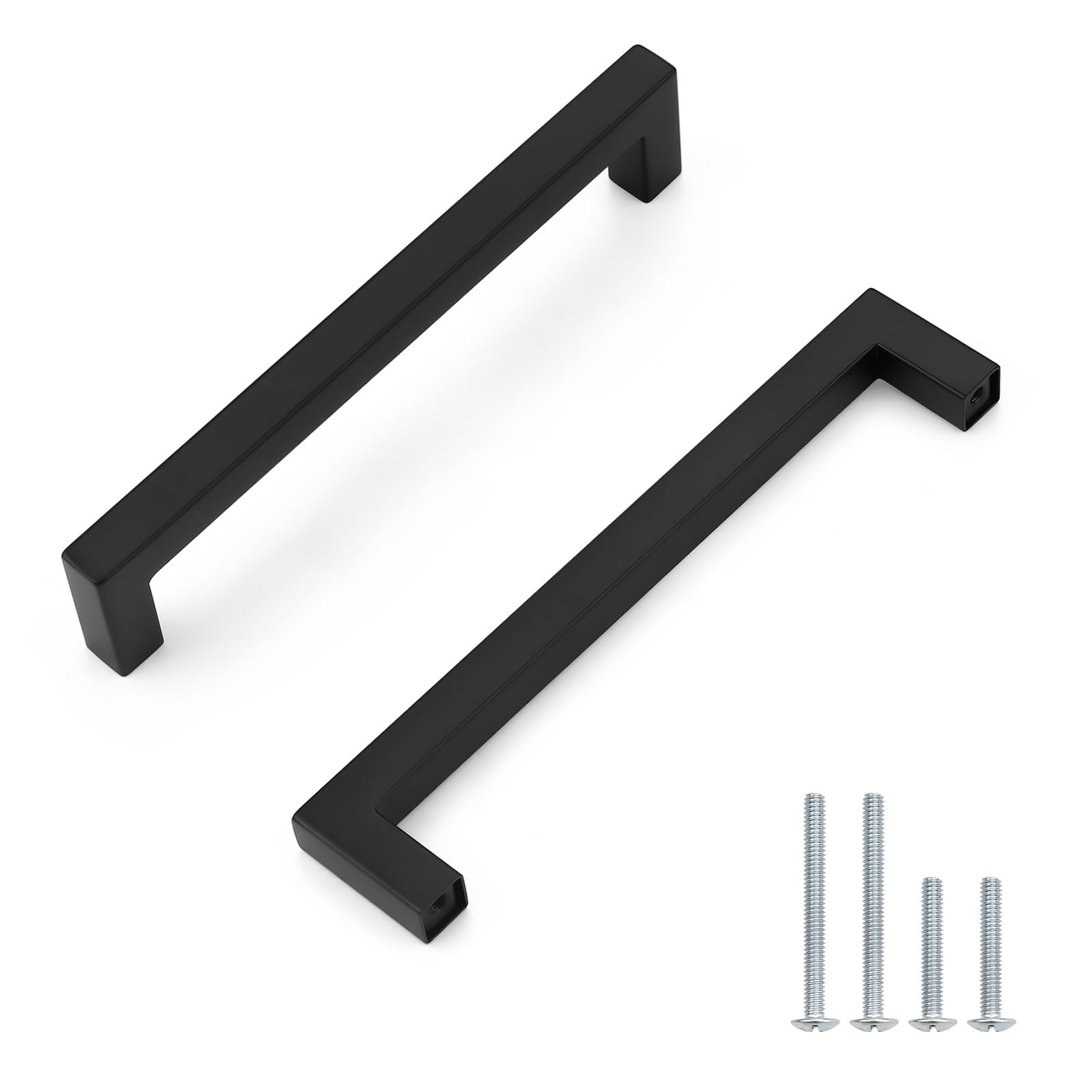 20 Pack Probrico Black Square Kitchen Cabinet Pulls,Hole Centers 6.25inch Stainless Steel Cabinet Handles,Square Corner Bar Black Dresser Drawer Pull