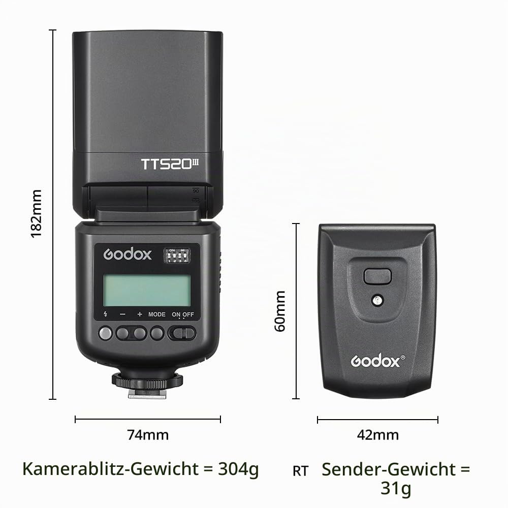 GODOX TT520 III Universal Camera Flash Speedlite,with Wireless Trigger GN33 433MHz Wirekess Receiver,S1/S2 Modes,8 Power Levels, Compatible with Canon Nikon Pentax Olympus Fujifilm Panasonic Cameras