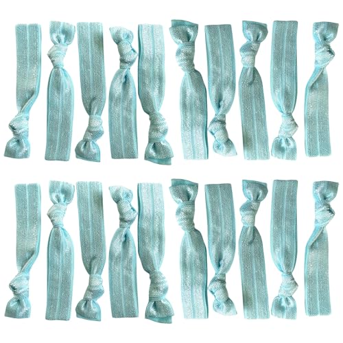 Kenz Laurenz Hair Ties Ponytail Holder Set No Crease Ribbon Bands - 20 Count - Light Blue