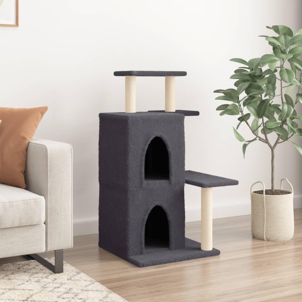 Tiragraffi con colonne tiragraffi in sisal, grigio scuro, 97 cm, robusto albero da arrampicata in legno con grotta, amaca e cuccia per gatti in appartamento e balcone