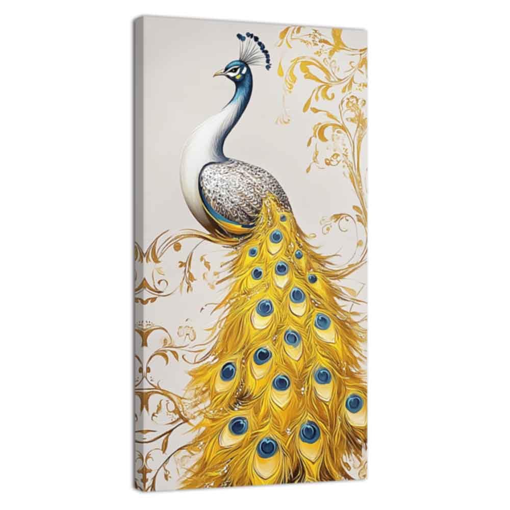 ZQQART Peacock Wall Art Beautiful Peacock Feather Canvas Prints Peacock Birds on the Branches Painting Animal Prints Art Bedroom Decor Framed(Gold,18.00"x36.00")